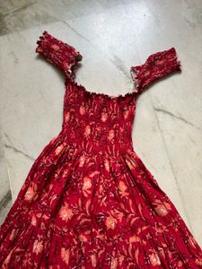 Red Floral Off-Shoulder Maxi Dress