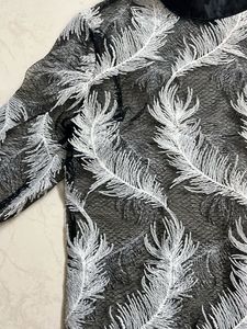 Feather Print Long Sleeve Sheer Top