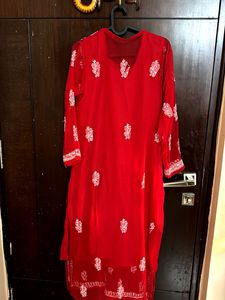 Red Embroidered Kurta