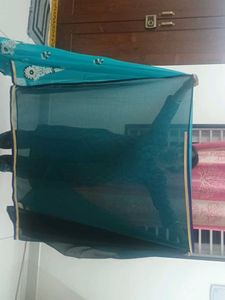Elegant Teal and Gold Trim Saree