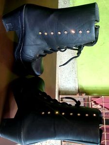 Black Wedge Heel Boots