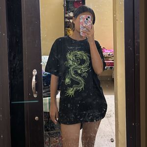 Black printed graphic oversized tshirt