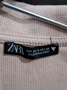 Zara Ribbed Crop Polo Top Size S