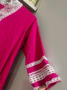 Pink Kurti Set with Lace Details