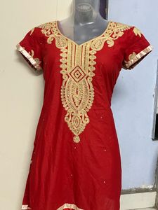 Pintrest Designer Embroidered Red Kurta