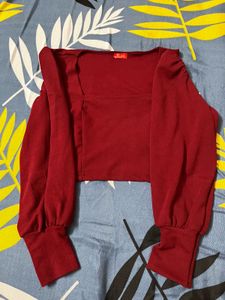 Burgundy Long Sleeve Crop Top