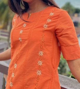 Orange Embroidered Kurti