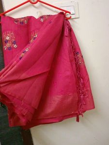 New Pink Colour Saree With Attached Blouse Piece