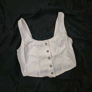 White Button Crop Top corset