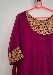 Elegant Embroidered Maroon Dress