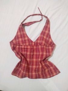 Red Check Y2K Halter Top