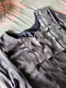 Striped Grey Kurta With Full Size Dupatta