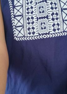 Embroidered Navy Tank Top