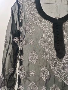 Black &amp; White Embroidered Kurti