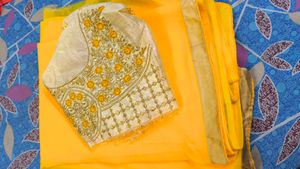 Yellow Saree with Embroidered Blouse