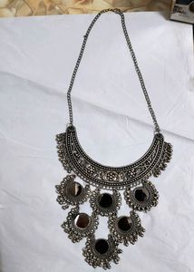Oxidised Mirror Design Necklace