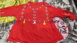 Red Embroidered with kantha stitch Top