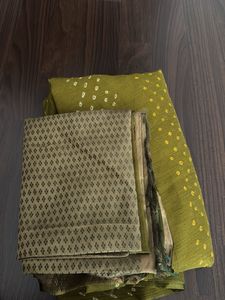 Unstitched New Olive Green Bandhani Sare