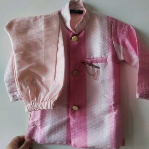 Pink Striped Kids Sherwani Set
