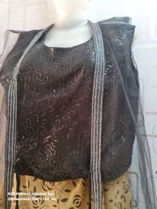 Black Gold Wedding Lehnga Choli With Net Shraq