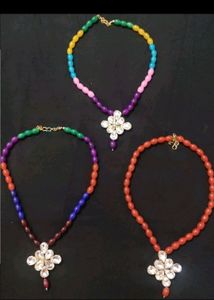 Combo Of 3 Multi Moti Shine Kundan Necklace