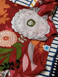Women Red Cotton Floral Printed Kurta
