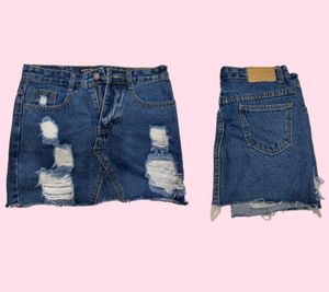 Ripped Denim Mini Skirt Y2k