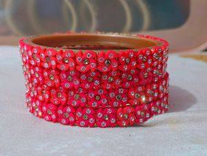 Set of Pink Flower Bangles