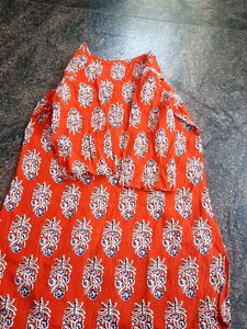 Orange Floral Print Tunic Top
