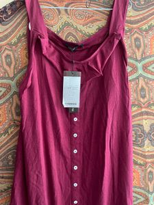 Burgundy Sleeveless Button-Up Dress