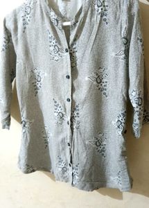 Gray Floral Button-Up Top