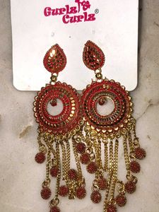 Red &amp; Gold Indian Earrings