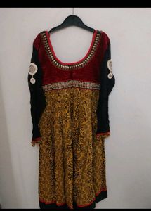 kurta with net sleeves anarkali