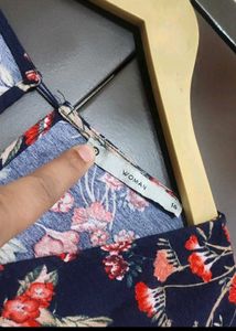 Navy Blue Jumpsuit Red Floral Print For 38 Bust