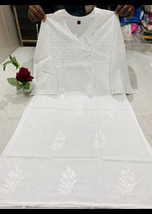 chikankari White Angarkha Style Kurti