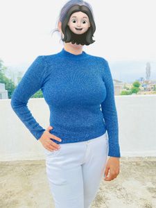 Blue Woollen Shiny Top
