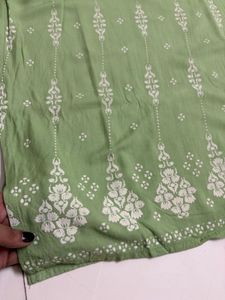 Green Printed Cotton Kurta With Pocket