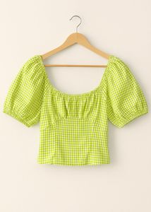 Green And White Checkered Cropped Top