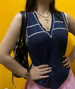 Navy Knit Sleeveless Sweater Vest
