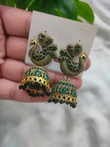 BEAUTIFUL GREEN POLKI JHUMKIS