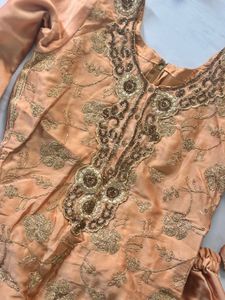 Elegant Peach Embroidered Suit Set
