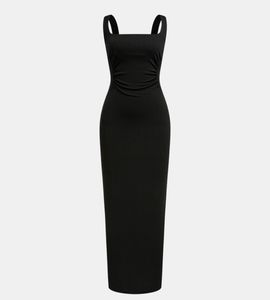Black Ribbed Bodycon Midi Dress