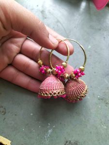 Pink Jhumka Earrings