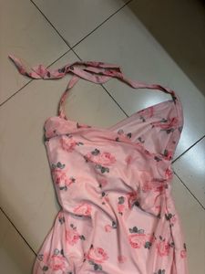 Pink Floral Halter Dress