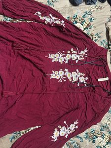 Burgundy Floral Embroidered Tunic