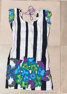 Black &amp; White Floral Pure Cotton Used Short Kurti