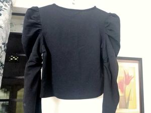 ZASTRAA Black Chic Puff Sleeve Top