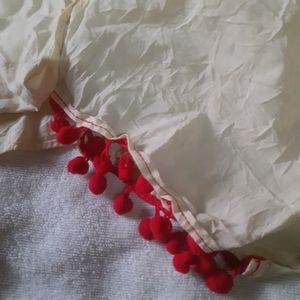 Little Baby Girls Dupatta White Color With Red Pompom Chunni Stole for salwar kameez lehenga Girls Unni Kids Children Clothes Accessories Fashion Items