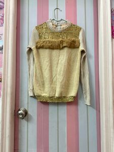 Elegant Lace &amp; Faux Fur Sweater