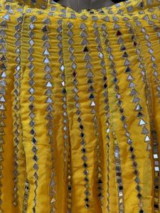 Mirror Work Yellow Lehenga With Blue Choli